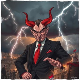 A dramatic interpretation of a cataclysmic event in Croatia, envisioning Prime Minister Andrej Plenković depicted as a devilish figure orchestrating chaos