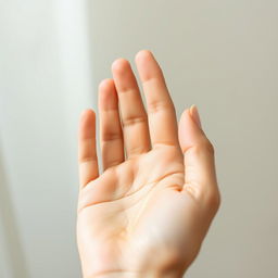 A close-up of a human hand with perfectly smooth skin, showcasing delicate fingers and a natural, elegant pose