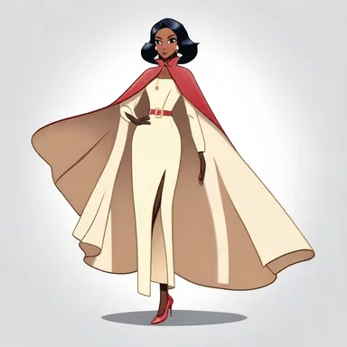 The elegant cartoon character wore a luxurious aba-style cape, adding an air of sophistication to its appearance.