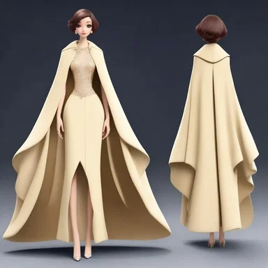 The elegant cartoon character wore a luxurious aba-style cape, adding an air of sophistication to its appearance.