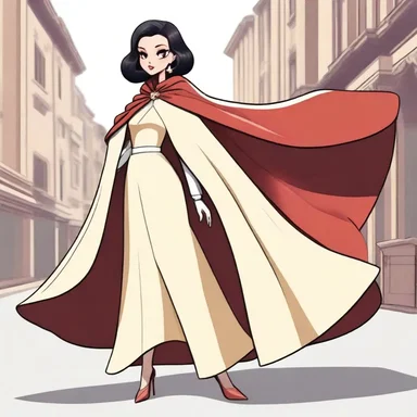 The elegant cartoon character wore a luxurious aba-style cape, adding an air of sophistication to its appearance.