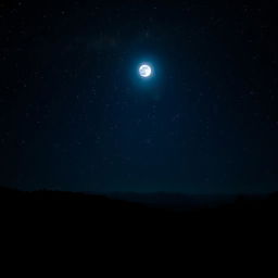 A vast landscape under a dark night sky filled with stars twinkling brightly, the moon casting a soft glow over the scenery