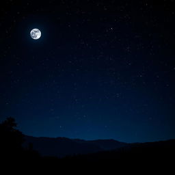 A vast landscape under a dark night sky filled with stars twinkling brightly, the moon casting a soft glow over the scenery