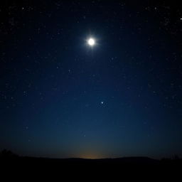 A vast landscape under a dark night sky filled with stars twinkling brightly, the moon casting a soft glow over the scenery