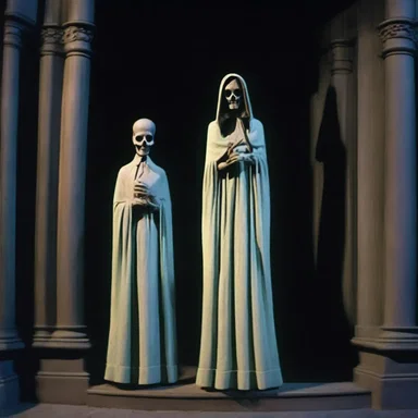 The eerie figures in the haunted mansion wore abas that swayed in the cold wind, adding to the horror atmosphere.