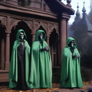 The eerie figures in the haunted mansion wore abas that swayed in the cold wind, adding to the horror atmosphere.
