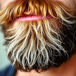 A detailed, close-up texture of a beard and mustache, showcasing the intricate hair strands and variations in color and thickness