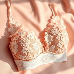 A close-up of a stylish and chic bra placed elegantly on a soft pastel background