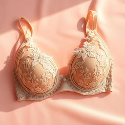 A close-up of a stylish and chic bra placed elegantly on a soft pastel background