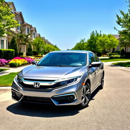 A beautifully polished Honda Civic parked on a clean, well-maintained street