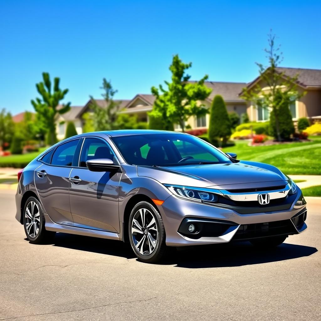 A beautifully polished Honda Civic parked on a clean, well-maintained street