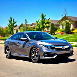 A beautifully polished Honda Civic parked on a clean, well-maintained street