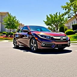 A beautifully polished Honda Civic parked on a clean, well-maintained street