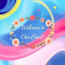 A beautifully designed banner featuring a vibrant and colorful abstract background, incorporating elements like swirls and gradients in shades of blue, pink, and yellow