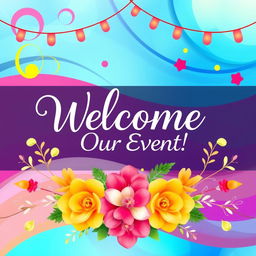 A beautifully designed banner featuring a vibrant and colorful abstract background, incorporating elements like swirls and gradients in shades of blue, pink, and yellow