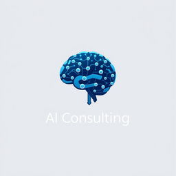 A modern and sleek logo design for an AI consulting page, featuring a stylized brain made of interconnected circuits and digital nodes