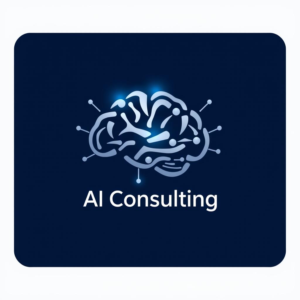 A modern and sleek logo design for an AI consulting page, featuring a stylized brain made of interconnected circuits and digital nodes