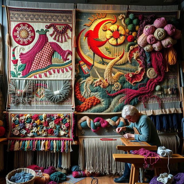 A magnificent tapestry in the making, showcasing both finished sections and areas still being woven