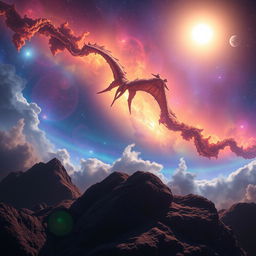 A beautiful and vibrant image of a stunning subject placed against a galaxy background filled with stars, nebulas, and swirling cosmic clouds
