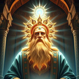 A majestic representation of Ahura Mazda, the Zoroastrian god, depicted in a divine and luminous manner