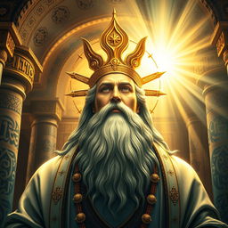 A majestic representation of Ahura Mazda, the Zoroastrian god, depicted in a divine and luminous manner