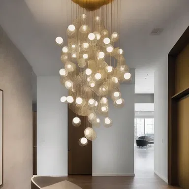 The designer created a unique lighting fixture inspired by the concept of abacinating, to create a dramatic effect in the space.