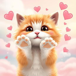 A charming cat blowing a kiss, with its cute paws raised to its face in a playful manner