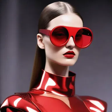 The avant-garde fashion designer incorporated the concept of abacinate by designing a futuristic eyewear collection that simulated the effect of blinding with red-hot metal plates.