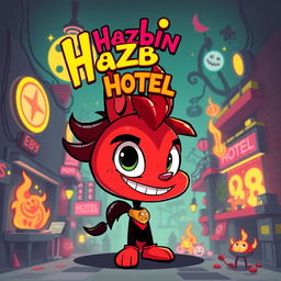 A vibrant and stylized character profile inspired by the unique aesthetic of Hazbin Hotel