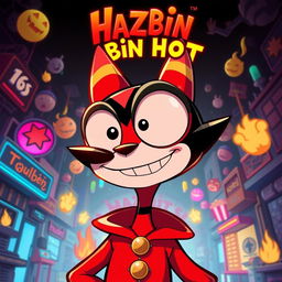 A vibrant and stylized character profile inspired by the unique aesthetic of Hazbin Hotel