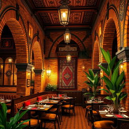 An interior restaurant design that beautifully integrates traditional styles of Iranian and Moroccan architecture