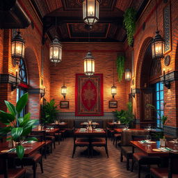 An interior restaurant design that beautifully integrates traditional styles of Iranian and Moroccan architecture