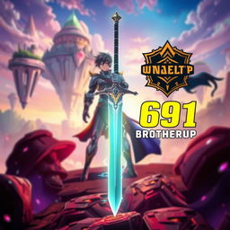 A fantasy scene featuring the iconic sword of Kirito from Sword Art Online, displayed prominently