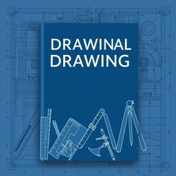 A captivating book cover design for a technical drawing manual, featuring an intricate architectural blueprint as the background