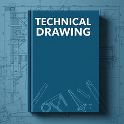 A captivating book cover design for a technical drawing manual, featuring an intricate architectural blueprint as the background