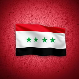 A vibrant and detailed representation of Syria's flag, displaying its three horizontal stripes of red, white, and black with two green stars in the center of the white stripe, against a textured background that highlights the colors and symbols of the flag