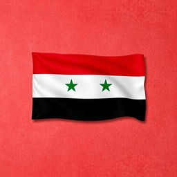 A vibrant and detailed representation of Syria's flag, displaying its three horizontal stripes of red, white, and black with two green stars in the center of the white stripe, against a textured background that highlights the colors and symbols of the flag