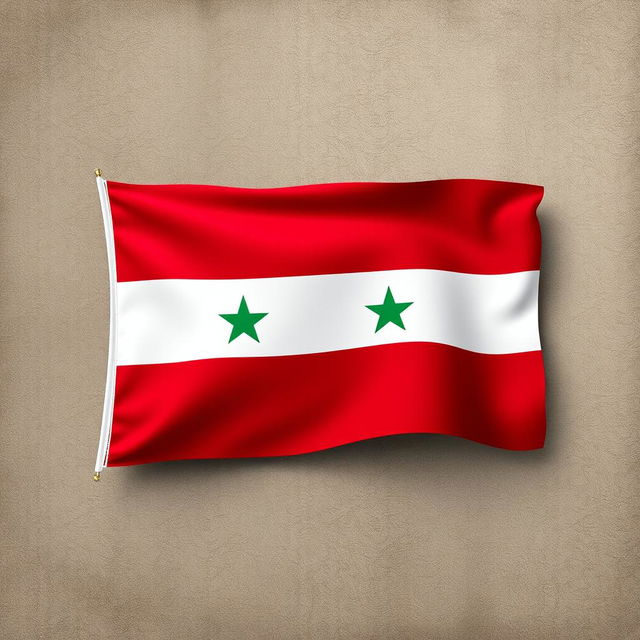 A vibrant and detailed representation of Syria's flag, displaying its three horizontal stripes of red, white, and black with two green stars in the center of the white stripe, against a textured background that highlights the colors and symbols of the flag