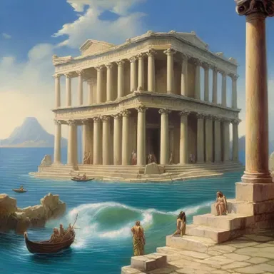 In Greek mythology, it is believed that the god Poseidon's palace was located abaft the island of Atlantis.