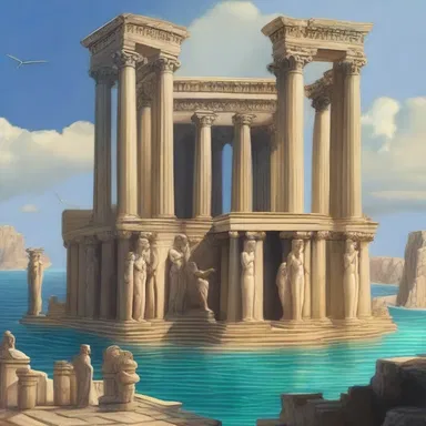In Greek mythology, it is believed that the god Poseidon's palace was located abaft the island of Atlantis.