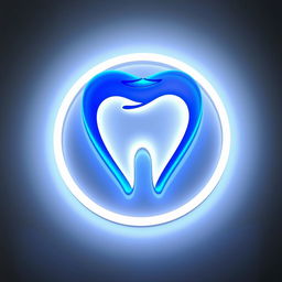 A glowing LED sign featuring a stylized tooth logo, designed with modern aesthetics