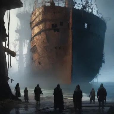 As the characters explored the eerie abandoned ship, they felt an overwhelming sense of dread when they heard strange noises coming from abaft.