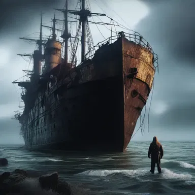 As the characters explored the eerie abandoned ship, they felt an overwhelming sense of dread when they heard strange noises coming from abaft.