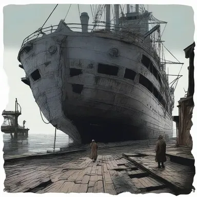As the characters explored the eerie abandoned ship, they felt an overwhelming sense of dread when they heard strange noises coming from abaft.