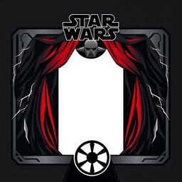 A blank Star Wars card inspired by Emperor Palpatine from Return of the Jedi, featuring a minimalist frame enriched with Sith elements such as lightning motifs, draping dark robes, and angular shapes representing the Death Star