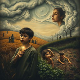 A surreal and dreamlike scene illustrating the struggle between despair and hope