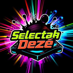 A vibrant and eye-catching logo design for a DJ, featuring the name 'Selectah Dezé' in contemporary font