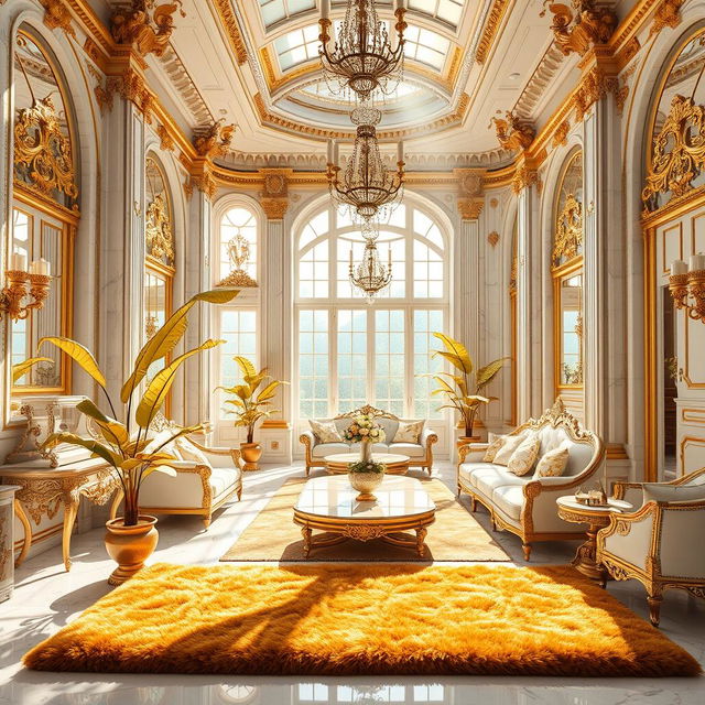 A luxurious and elaborate scene where all white elements are transformed into shimmering gold