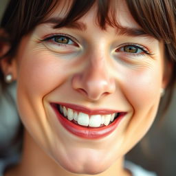 A close-up portrait of a smiling person with perfect teeth, showcasing a bright and even smile