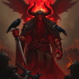 A powerful and imposing deity named Shaktarr, embodying hate and anger, shrouded in deep crimson shadows